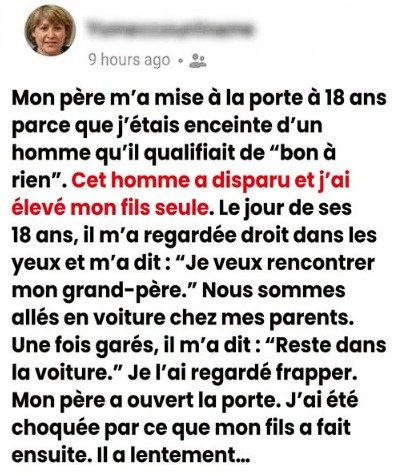 Chassée à 18 ans par son père, elle voit son fils Éloi lui offrir le pardon ultime 20 ans plus tard